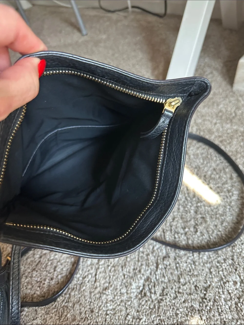 Tory Burch Black Pebbled Leather Fold-Over Crossbody with Tassel